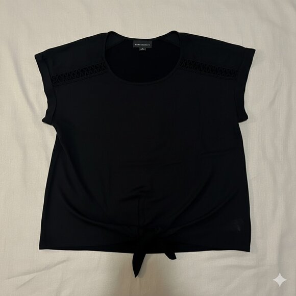 🖤 FORTUNE + IVY Black Tie-Front Top with Woven Shoulder Detail | Size M 🖤 - Picture 2 of 5